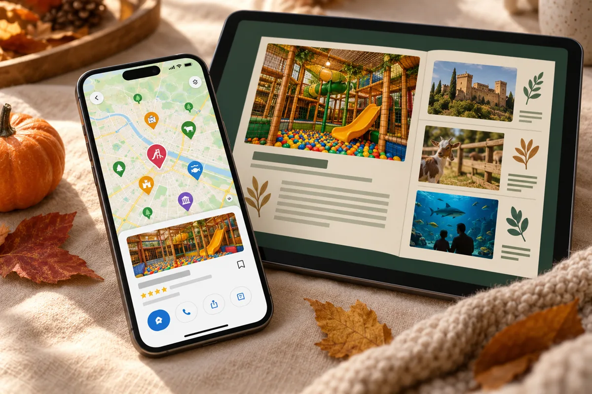 La mappa aperta su telefono e l'e-book su tablet